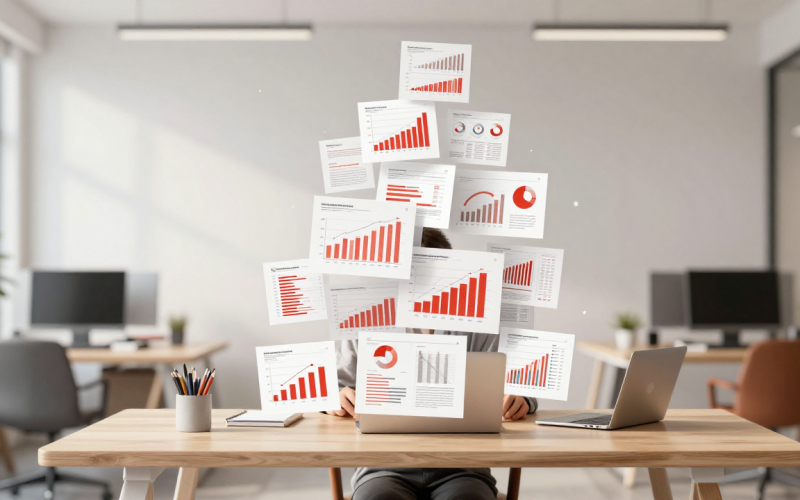 Creative professional designing linkable content assets, flat Memphis illustration style