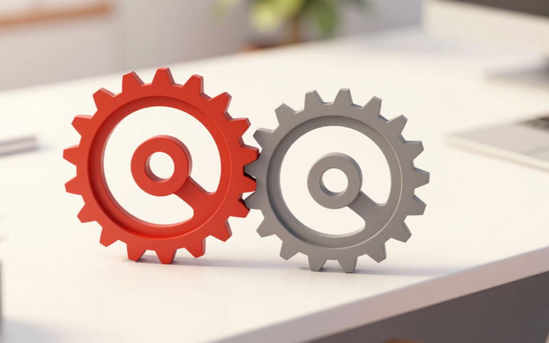 Link building vs content marketing synergy flywheel concept showing two strategies working together for SEO growth